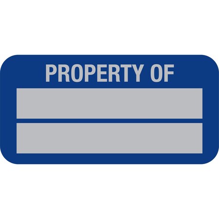 Lustre-Cal Property ID Label PROPERTY OF 5 Alum Dark Blue 1.50in x 0.75in 2 Blank No Pads, 100PK 253769Ma2Bd0000